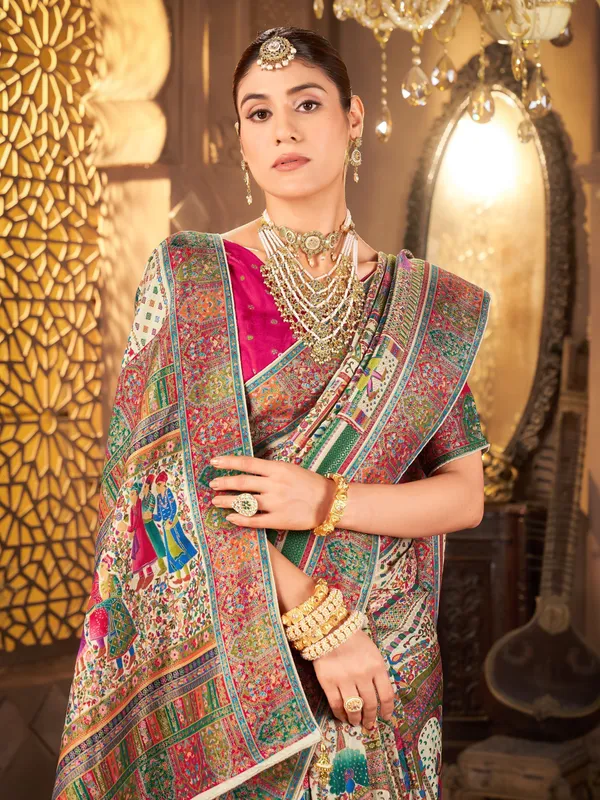 Sariya_Light_Green_Madhubani_Pure_Silk_Jacquard_Saree_For_Women_|_With_Blouse_Piece