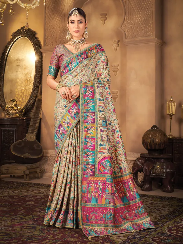 Light_Green_Madhubani_Pure_Silk_Jacquard_Woven_Saree_For_Women_|_With_Blouse_Piece