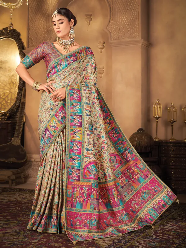 Light_Green_Madhubani_Pure_Silk_Jacquard_Woven_Saree_For_Women_|_With_Blouse_Piece