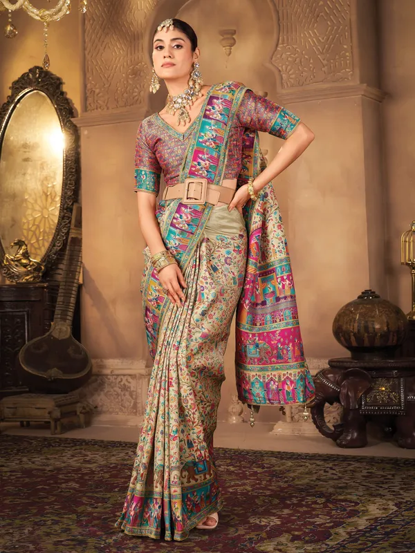 Light_Green_Madhubani_Pure_Silk_Jacquard_Woven_Saree_For_Women_|_With_Blouse_Piece