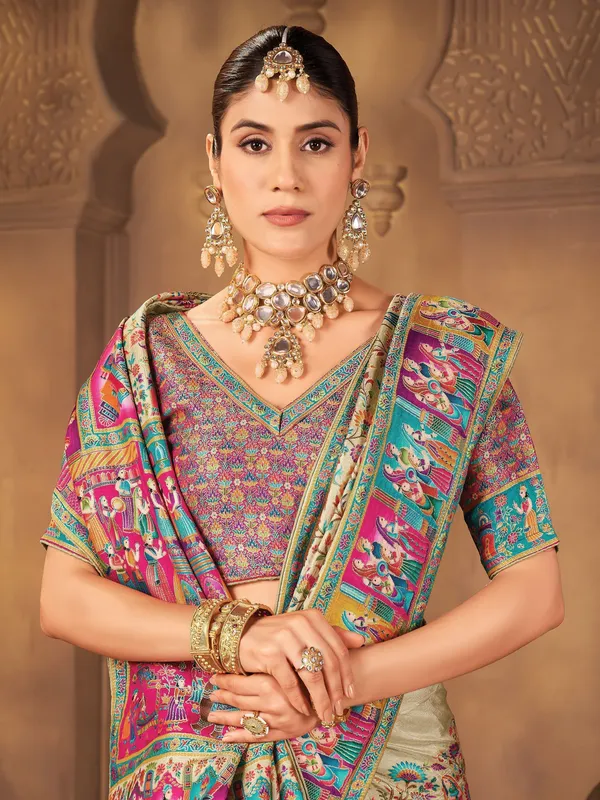 Light_Green_Madhubani_Pure_Silk_Jacquard_Woven_Saree_For_Women_|_With_Blouse_Piece