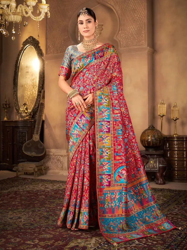 Red_Madhubani_Pure_Silk_Woven_Saree_For_Women_|_With_Blouse_Piece