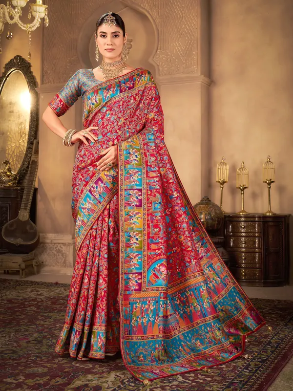 Red_Madhubani_Pure_Silk_Woven_Saree_For_Women_|_With_Blouse_Piece