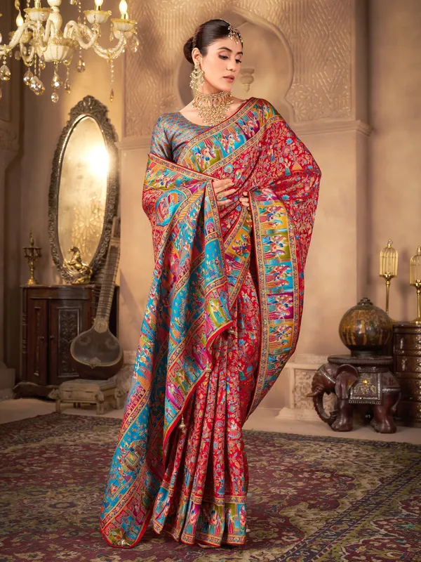 Red_Madhubani_Pure_Silk_Woven_Saree_For_Women_|_With_Blouse_Piece