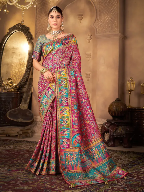 Pink_Madhubani_Pure_Silk_Jacquard_Woven_Saree_For_Women_|_With_Blouse_Piece