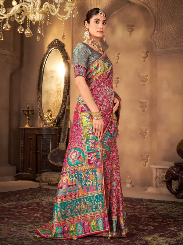Pink_Madhubani_Pure_Silk_Jacquard_Woven_Saree_For_Women_|_With_Blouse_Piece