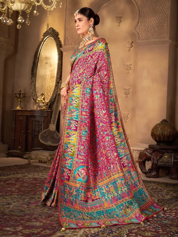 Pink_Madhubani_Pure_Silk_Jacquard_Woven_Saree_For_Women_|_With_Blouse_Piece