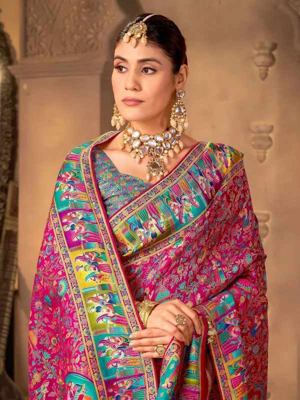Pink_Madhubani_Pure_Silk_Jacquard_Woven_Saree_For_Women_|_With_Blouse_Piece