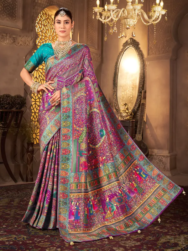 Purple_Madhubani_Pure_Silk_Jacquard_Woven_Saree_For_Women_|_With_Blouse_Piece