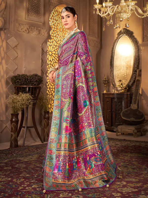 Purple_Madhubani_Pure_Silk_Jacquard_Woven_Saree_For_Women_|_With_Blouse_Piece