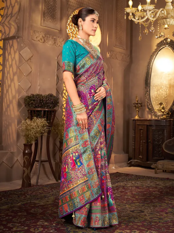 Purple_Madhubani_Pure_Silk_Jacquard_Woven_Saree_For_Women_|_With_Blouse_Piece