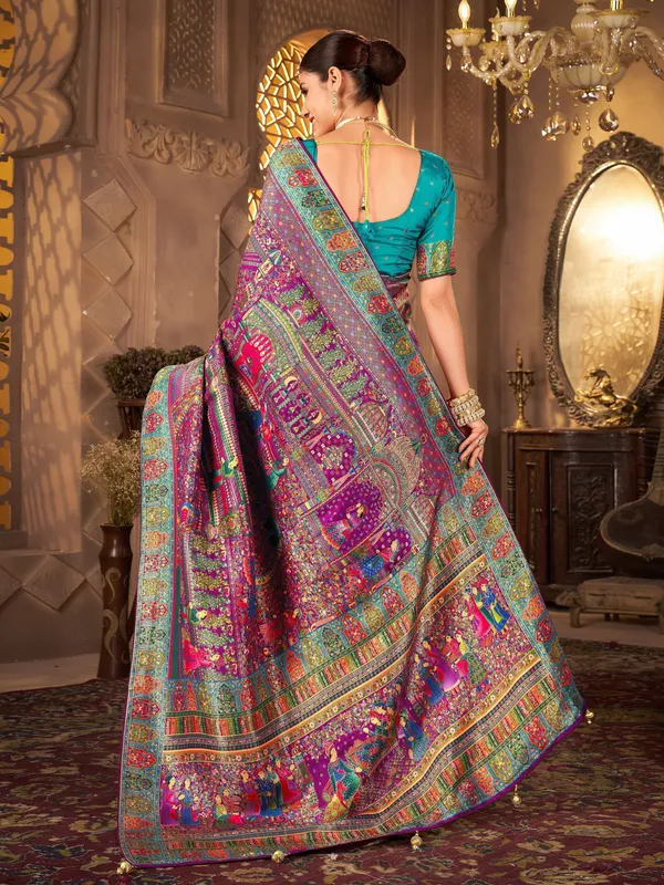 Purple_Madhubani_Pure_Silk_Jacquard_Woven_Saree_For_Women_|_With_Blouse_Piece