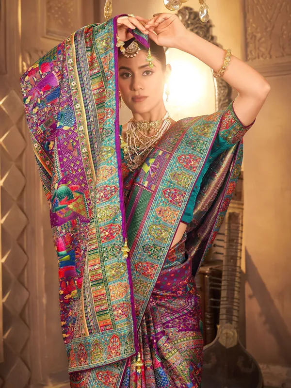 Purple_Madhubani_Pure_Silk_Jacquard_Woven_Saree_For_Women_|_With_Blouse_Piece