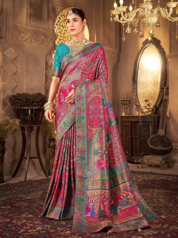 Red_Madhubani_Pure_Silk_Jacquard_Woven_Saree_For_Women_|_With_Blouse_Piece
