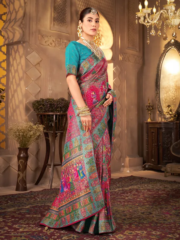 Red_Madhubani_Pure_Silk_Jacquard_Woven_Saree_For_Women_|_With_Blouse_Piece