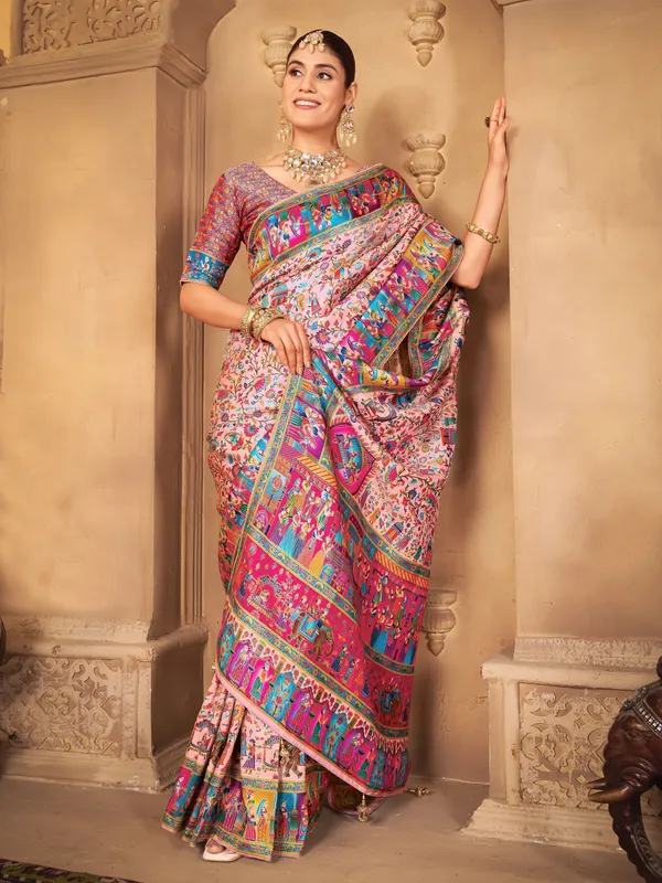 Purple_Madhubani_Pure_Silk_Printed_Jacquard_Saree_For_Women_|_With_Blouse_Piece