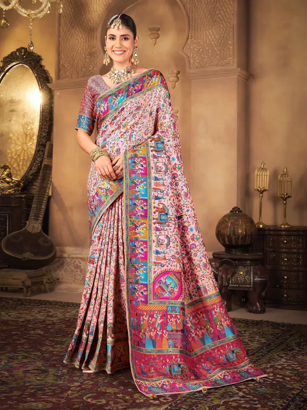 Purple_Madhubani_Pure_Silk_Printed_Jacquard_Saree_For_Women_|_With_Blouse_Piece