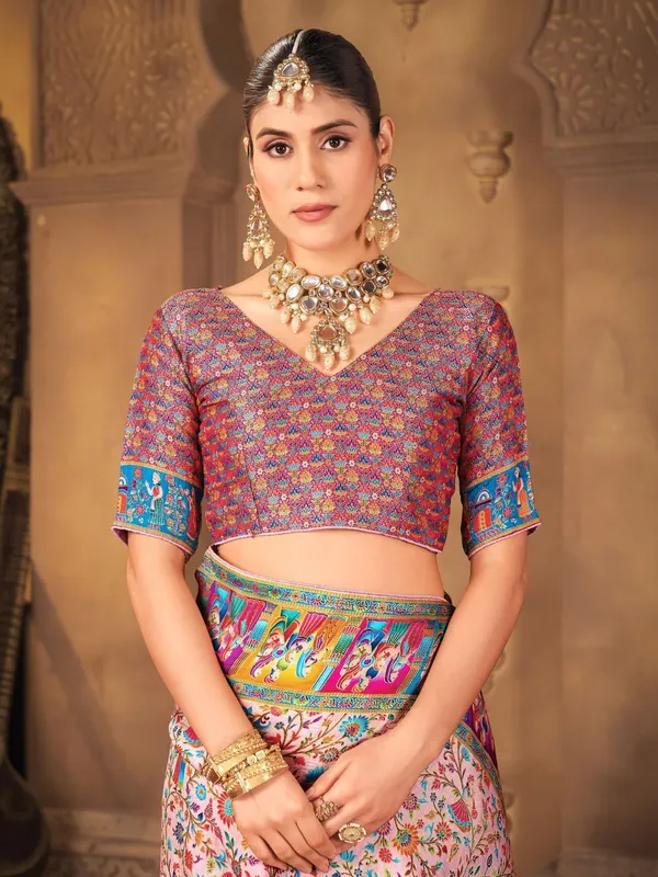 Purple_Madhubani_Pure_Silk_Printed_Jacquard_Saree_For_Women_|_With_Blouse_Piece