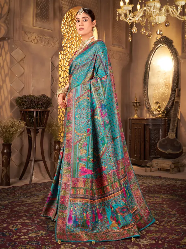 Light_Blue_Madhubani_Pure_Silk_Jacquard_Woven_Saree_For_Women_|_With_Blouse_Piece