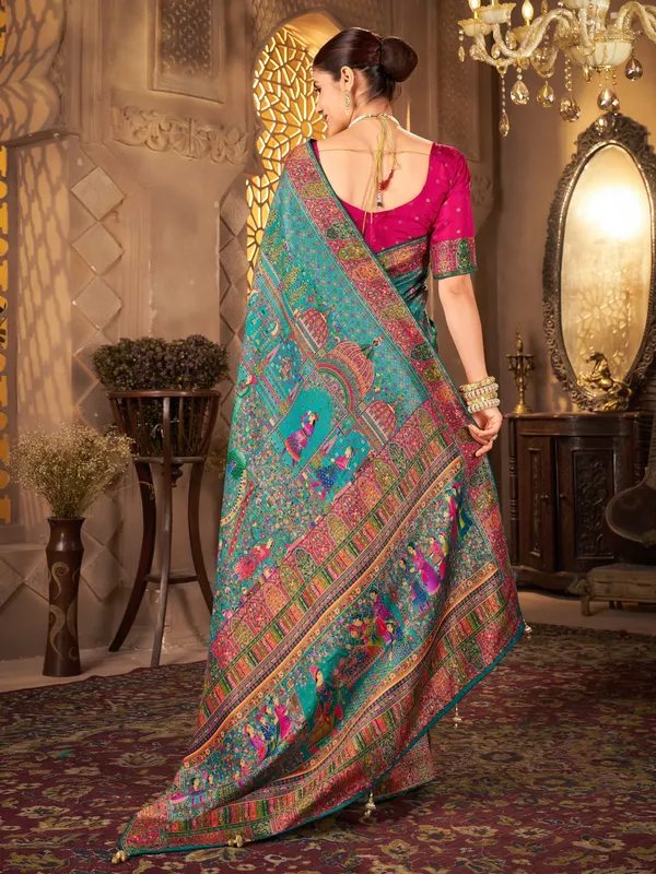 Light_Blue_Madhubani_Pure_Silk_Jacquard_Woven_Saree_For_Women_|_With_Blouse_Piece