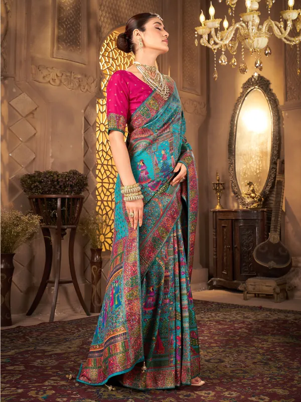 Light_Blue_Madhubani_Pure_Silk_Jacquard_Woven_Saree_For_Women_|_With_Blouse_Piece
