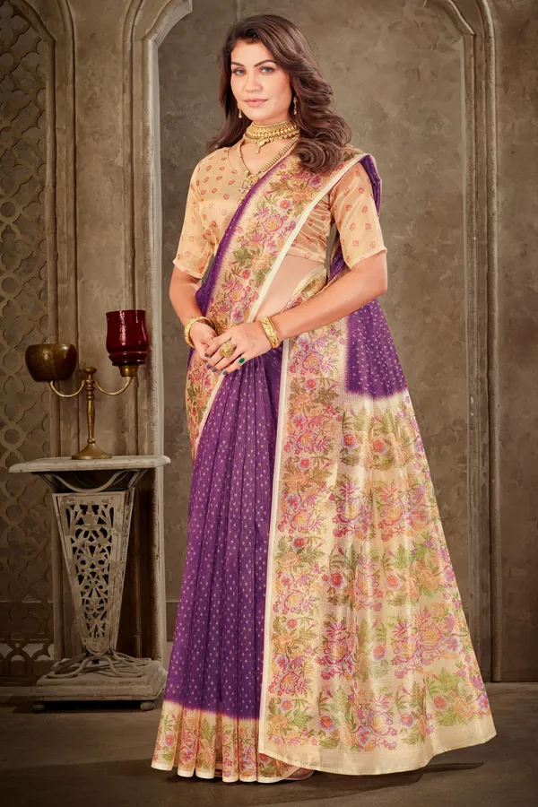 Purple_Tissue_Kota_Doria_Printed_Zari_Saree_For_Women_|_With_Blouse_Piece