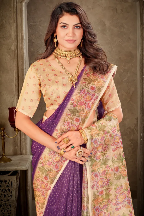 Purple_Tissue_Kota_Doria_Printed_Zari_Saree_For_Women_|_With_Blouse_Piece