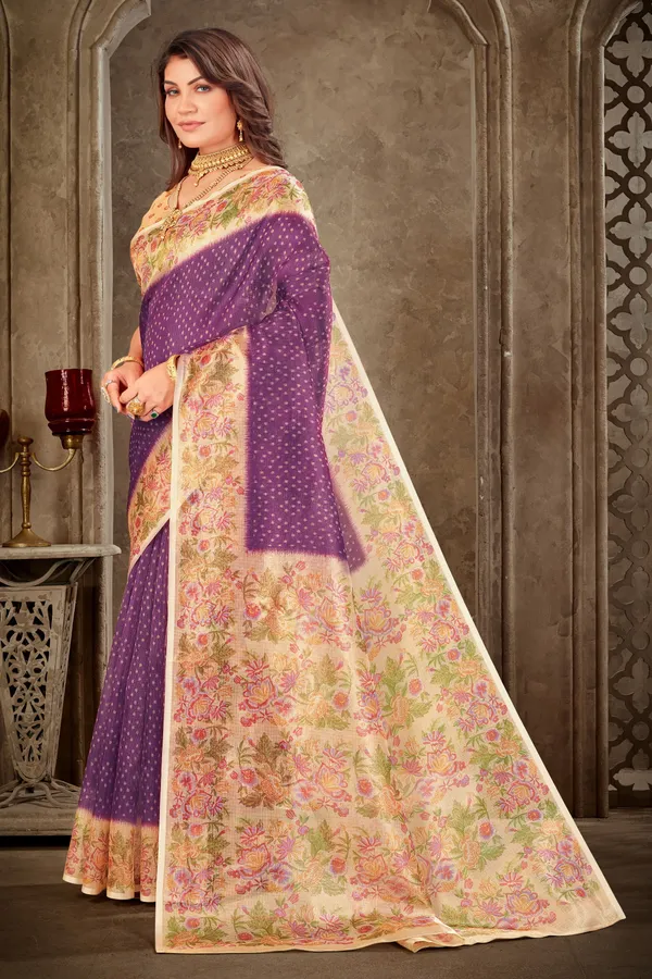 Purple_Tissue_Kota_Doria_Printed_Zari_Saree_For_Women_|_With_Blouse_Piece