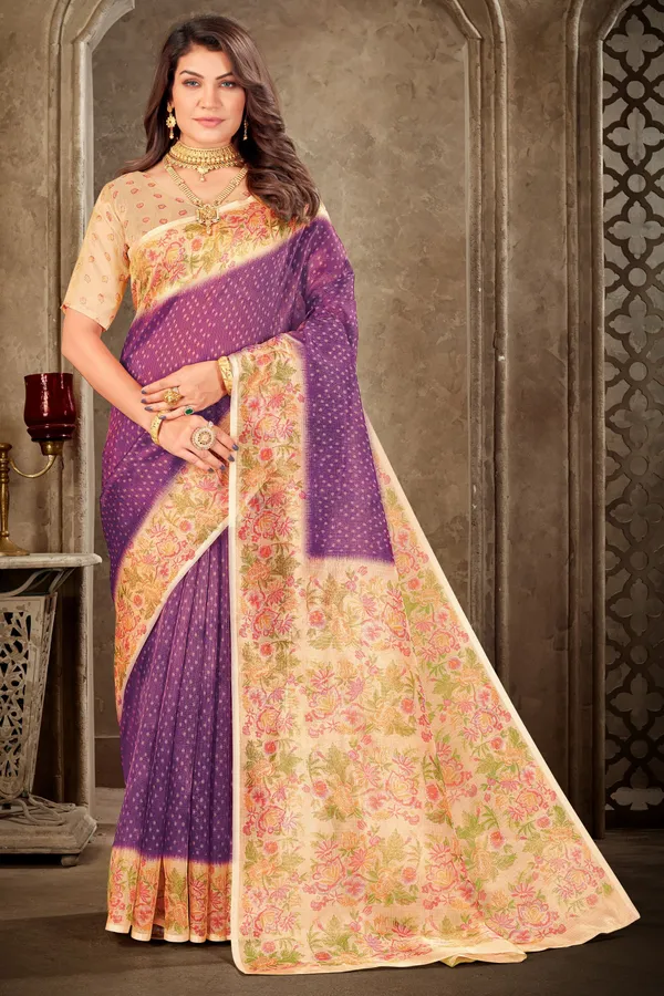 Purple_Tissue_Kota_Doria_Printed_Zari_Saree_For_Women_|_With_Blouse_Piece