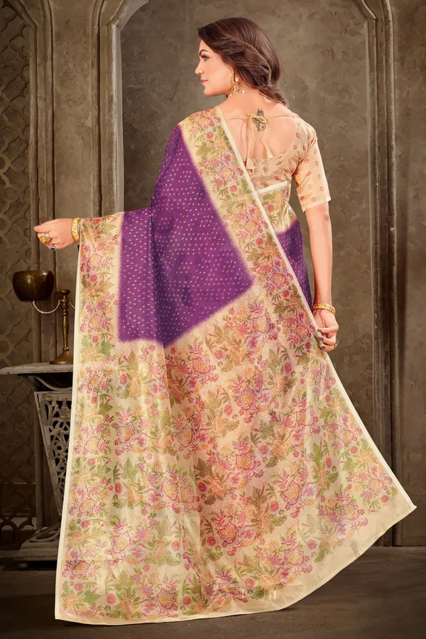 Purple_Tissue_Kota_Doria_Printed_Zari_Saree_For_Women_|_With_Blouse_Piece