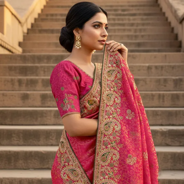 Sariya_Pink_Gold_Georgette_Zari_Embroidered_Saree_For_Women_|_With_Blouse_Piece