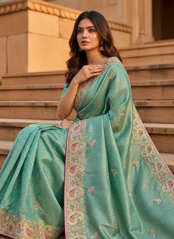 Light_Green_Gold_Georgette_Banarasi_Jacquard_Embroidered_Saree_For_Women_|_With_Blouse_Piece