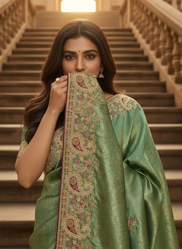 Light_Green_Gold_Georgette_Banarasi_Jacquard_Embroidered_Saree_For_Women_|_With_Blouse_Piece