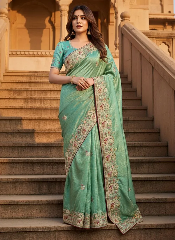 Light_Green_Gold_Georgette_Banarasi_Jacquard_Embroidered_Saree_For_Women_|_With_Blouse_Piece