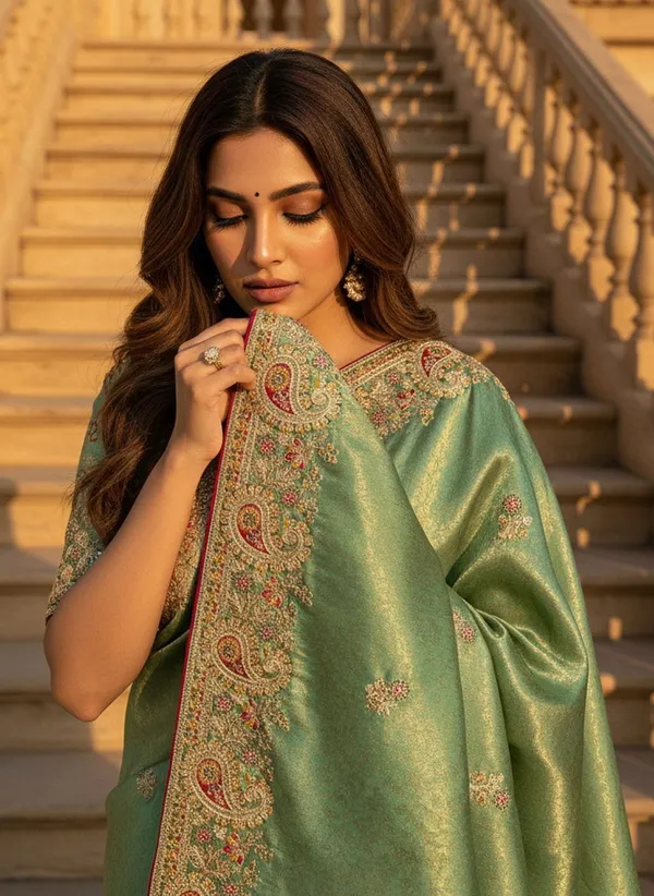 Light_Green_Gold_Georgette_Banarasi_Jacquard_Embroidered_Saree_For_Women_|_With_Blouse_Piece