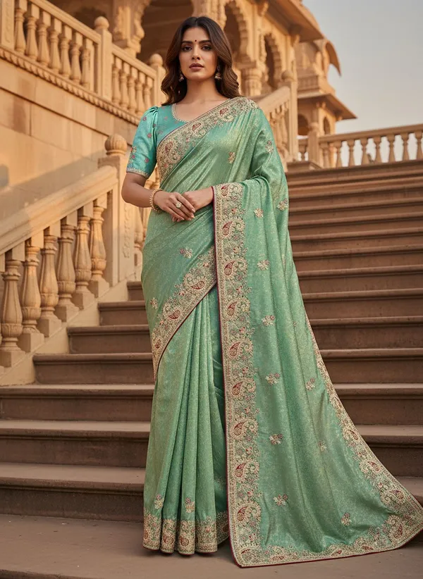 Light_Green_Gold_Georgette_Banarasi_Jacquard_Embroidered_Saree_For_Women_|_With_Blouse_Piece
