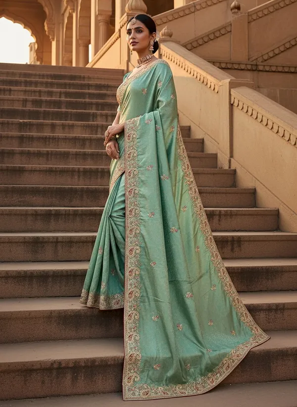 Light_Green_Gold_Georgette_Banarasi_Jacquard_Embroidered_Saree_For_Women_|_With_Blouse_Piece