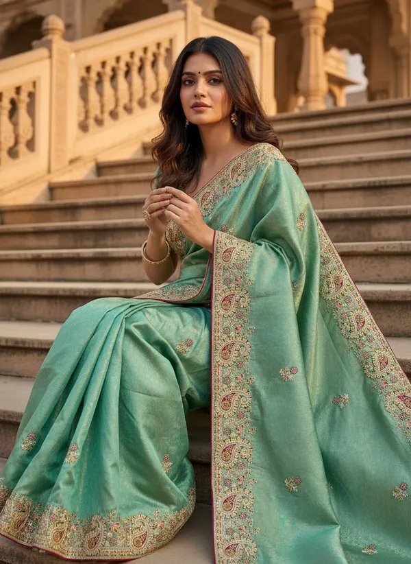 Light_Green_Gold_Georgette_Banarasi_Jacquard_Embroidered_Saree_For_Women_|_With_Blouse_Piece