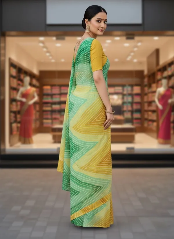 Green_Georgette_Printed_Leheriya_Saree_For_Women_|_With_Blouse_Piece