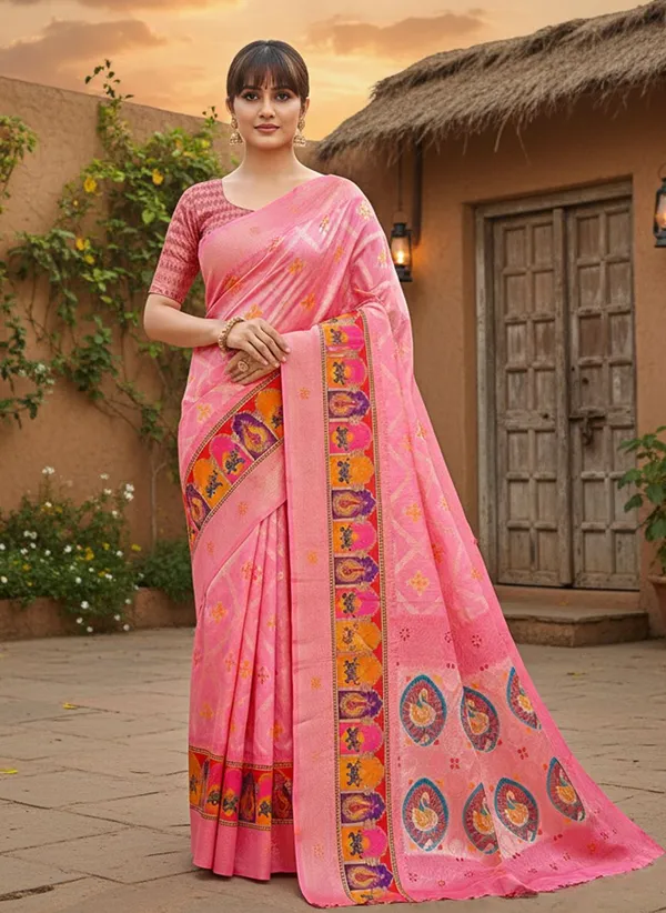 Pink_Cotton_Silk_Woven_Bandhani_Printed_Saree_For_Women_|_With_Blouse_Piece