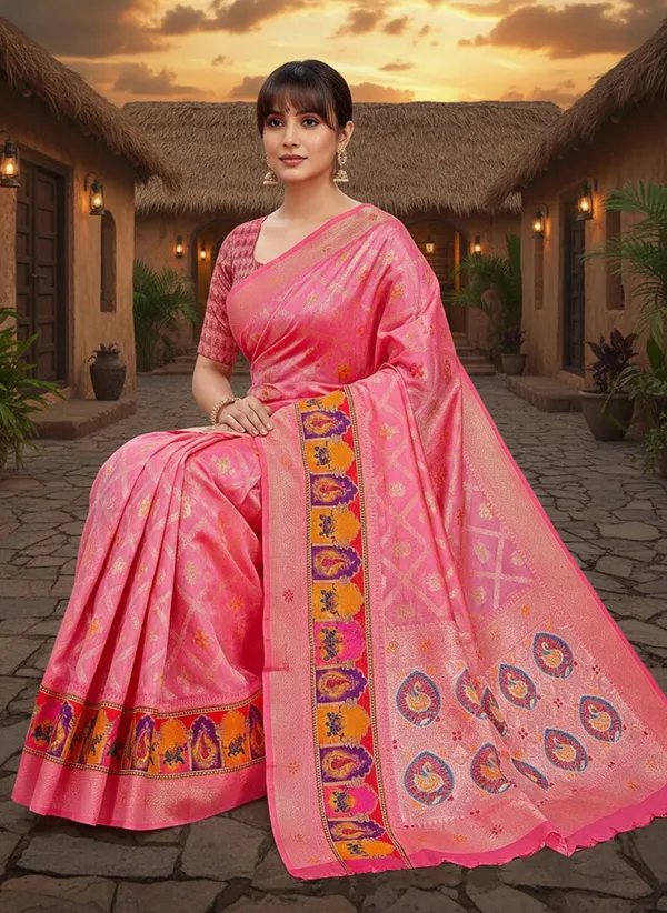 Pink_Cotton_Silk_Woven_Bandhani_Printed_Saree_For_Women_|_With_Blouse_Piece
