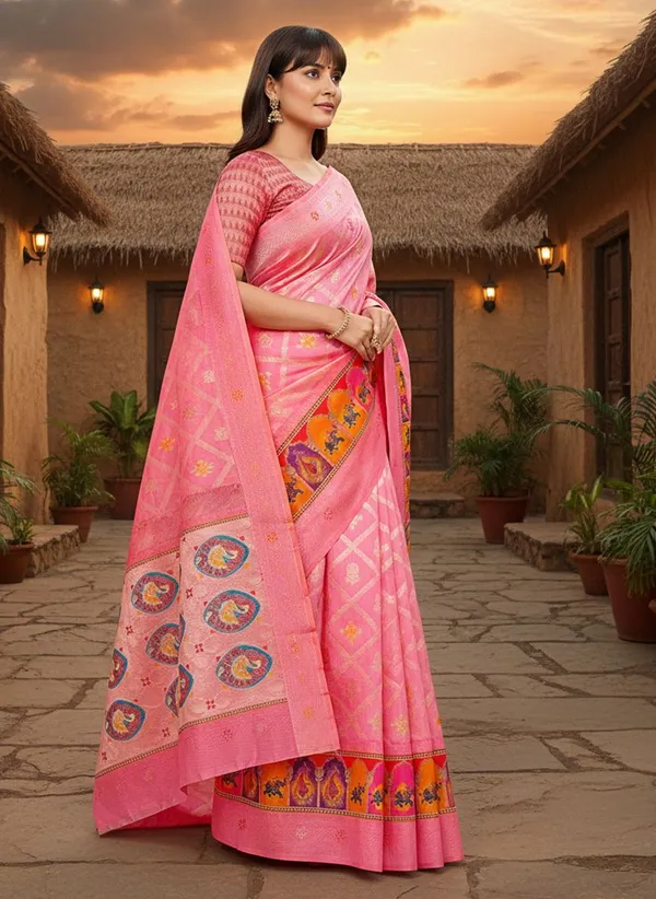 Pink_Cotton_Silk_Woven_Bandhani_Printed_Saree_For_Women_|_With_Blouse_Piece