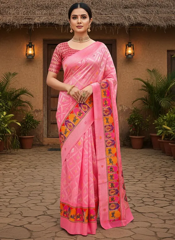 Pink_Cotton_Silk_Woven_Bandhani_Printed_Saree_For_Women_|_With_Blouse_Piece