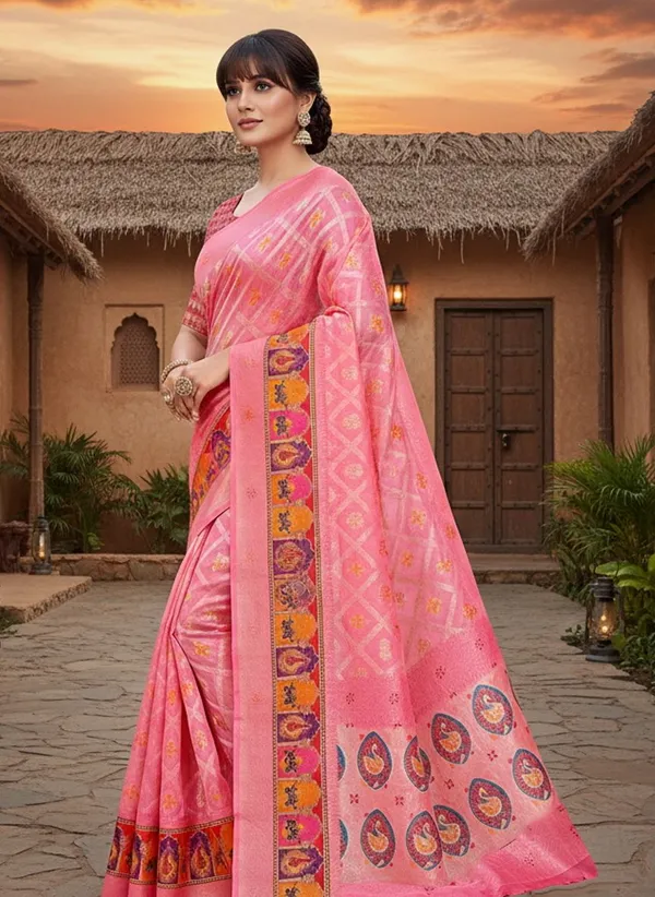 Pink_Cotton_Silk_Woven_Bandhani_Printed_Saree_For_Women_|_With_Blouse_Piece