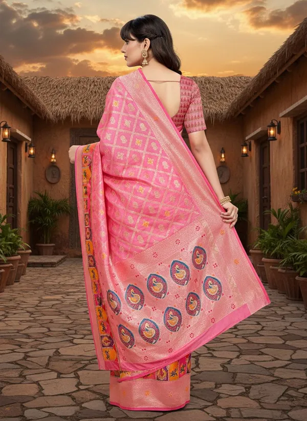 Pink_Cotton_Silk_Woven_Bandhani_Printed_Saree_For_Women_|_With_Blouse_Piece