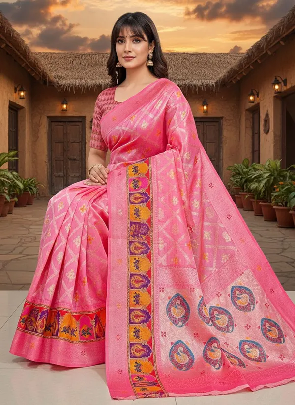 Pink_Cotton_Silk_Woven_Bandhani_Printed_Saree_For_Women_|_With_Blouse_Piece