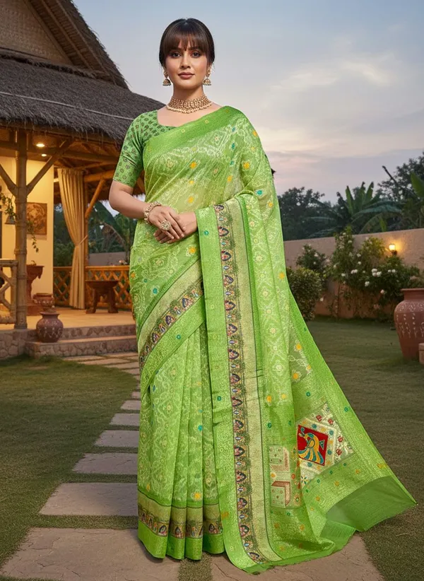 Green_Cotton_Silk_Bandhani_Print_Jacquard_Woven_Saree_For_Women_|_With_Blouse_Piece