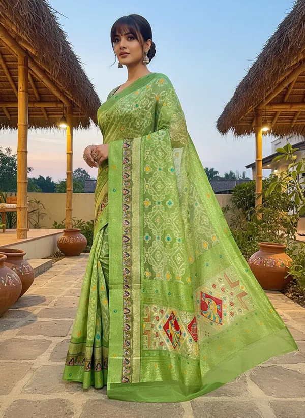 Green_Cotton_Silk_Bandhani_Print_Jacquard_Woven_Saree_For_Women_|_With_Blouse_Piece