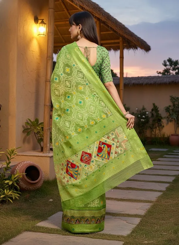 Green_Cotton_Silk_Bandhani_Print_Jacquard_Woven_Saree_For_Women_|_With_Blouse_Piece