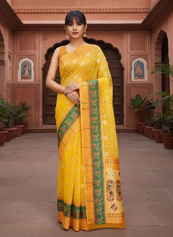 Yellow_Cotton_Silk_Banarasi_Zari_Woven_Saree_For_Women_|_With_Blouse_Piece